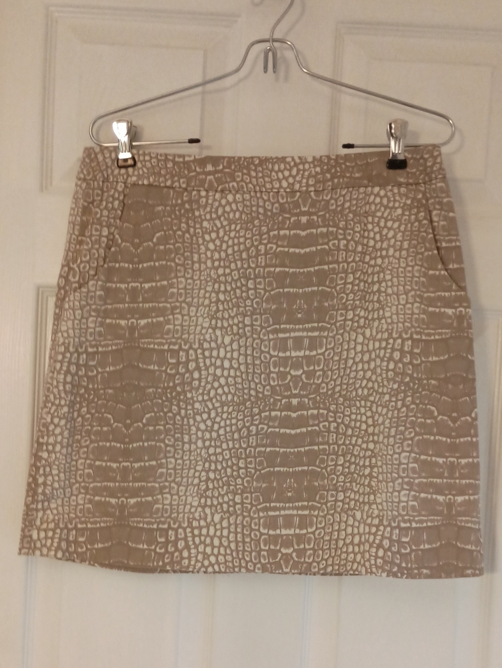 Valerie Bertinelli Beige Croc-Print Mini Skirt